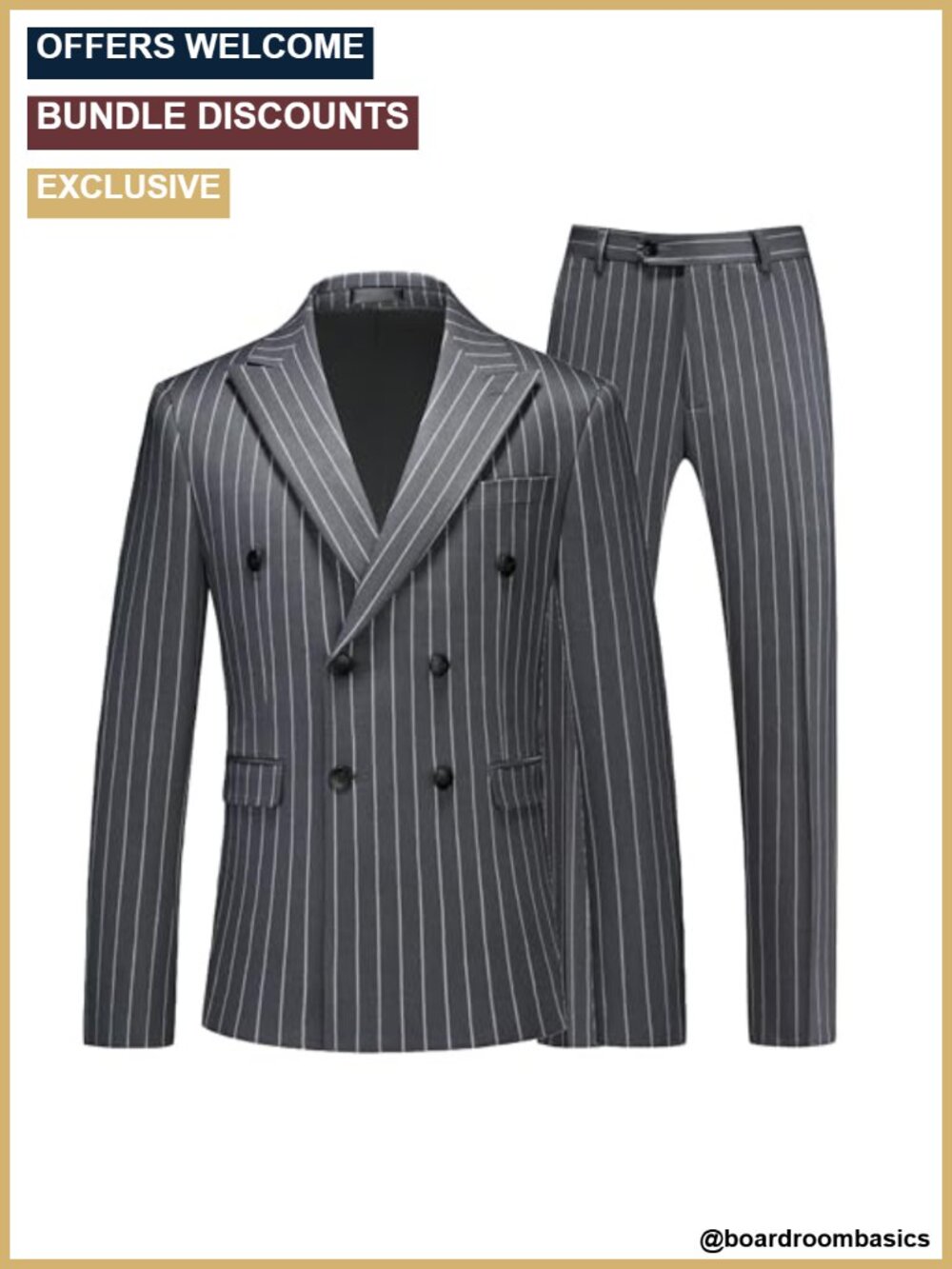 MOGU Mens Double Breasted Pinstripe Suit 2 Piece Slim Fit Tuxedo for Wedding